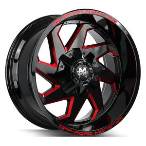 20x10 Off Road Monster Wheels M09 6x135 -44 ET 106.4 hub - Gloss Black Candy Red Milled