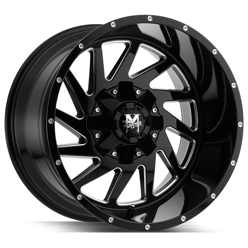 20x14 Off Road Monster Wheels M12 5x127 -44 ET 78.1 hub - Flat Black Milled