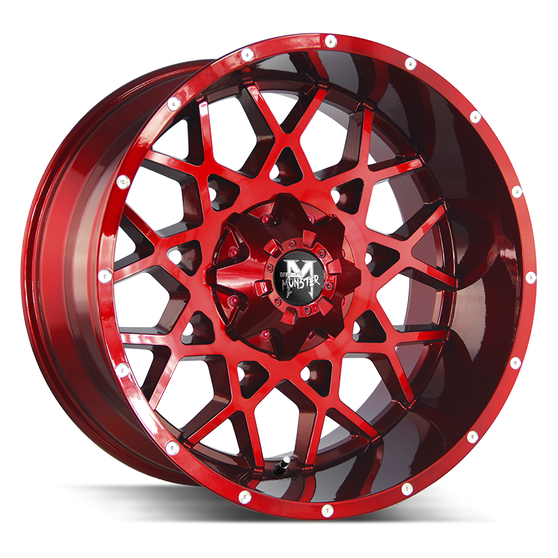 22x12 Off Road Monster Wheels M14 6x135 -44 ET 106.4 hub - Candy Red Milled