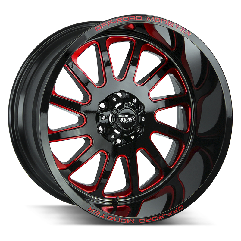 20x10 Off Road Monster Wheels M17 6x135 -44 ET 87.1 hub - Gloss Black Candy Red Milled