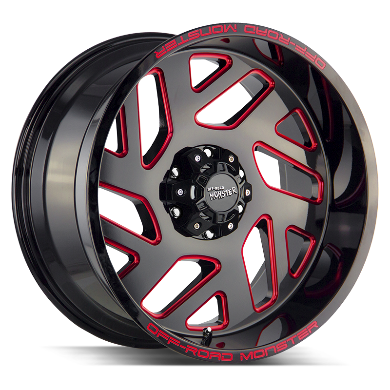 20x10 Off Road Monster Wheels M19 8x165.1 -19 ET 125.2 hub - Gloss Black Candy Red Milled