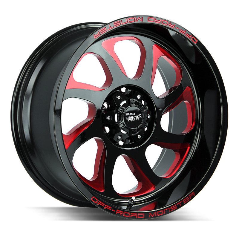 20x10 Off Road Monster Wheels M22 6x139.7 15 ET 106.4 hub - Gloss Black Candy Red Milled