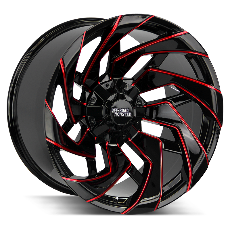 20x10 Off Road Monster Wheels M24 8x165.1 20 ET 125.2 hub - Gloss Black Candy Red Milled