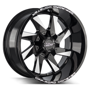 22x12 Off Road Monster Wheels M80 6x135 35 ET 106.4 hub - Gloss Black Milled