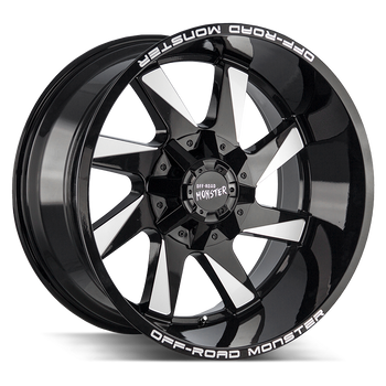 22x12 Off Road Monster Wheels M80 8x165.1 40 ET 125.2 hub - Gloss Black Milled