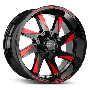 20x10 Off Road Monster Wheels M80 BLANK 40 ET 78.1 hub - Gloss Black Candy Red Milled