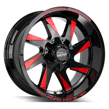 20x10 Off Road Monster Wheels M80 6x135 35 ET 106.4 hub - Gloss Black Candy Red Milled