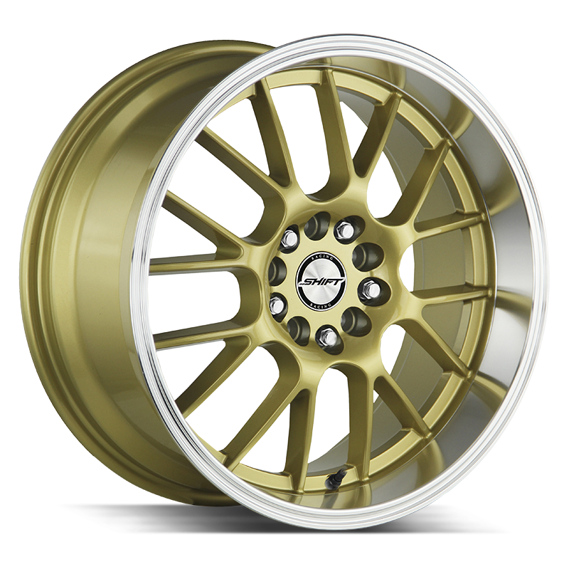 18x8.5 Shift Wheels Crank 5x114.3 15 ET 73.1 hub - Gold Polished Lip