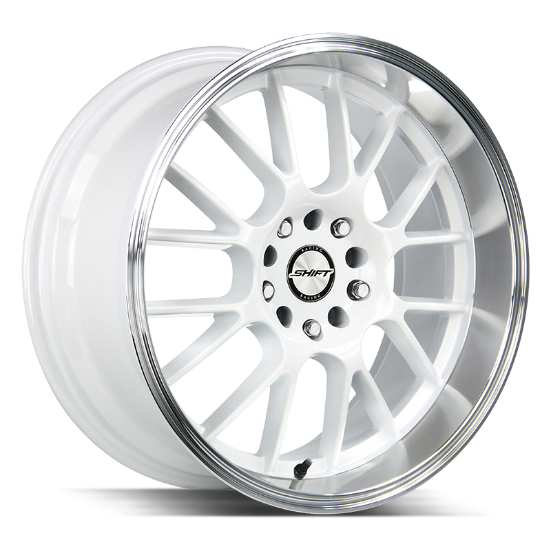 18x8.5 Shift Wheels Crank 5x114.3 15 ET 73.1 hub - White Polished Lip