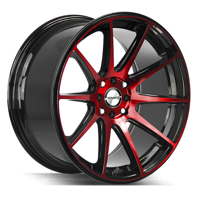 18x9 Shift Wheels Gear 4x100 -44 ET 73.1 hub - Gloss Black Candy Red Machine