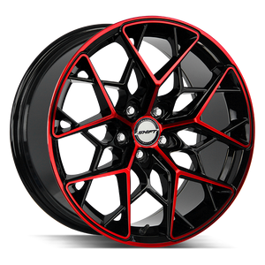 20x8.5 Shift Wheels Piston 5x100 -44 ET 73.1 hub - Gloss Black Candy Red Machine