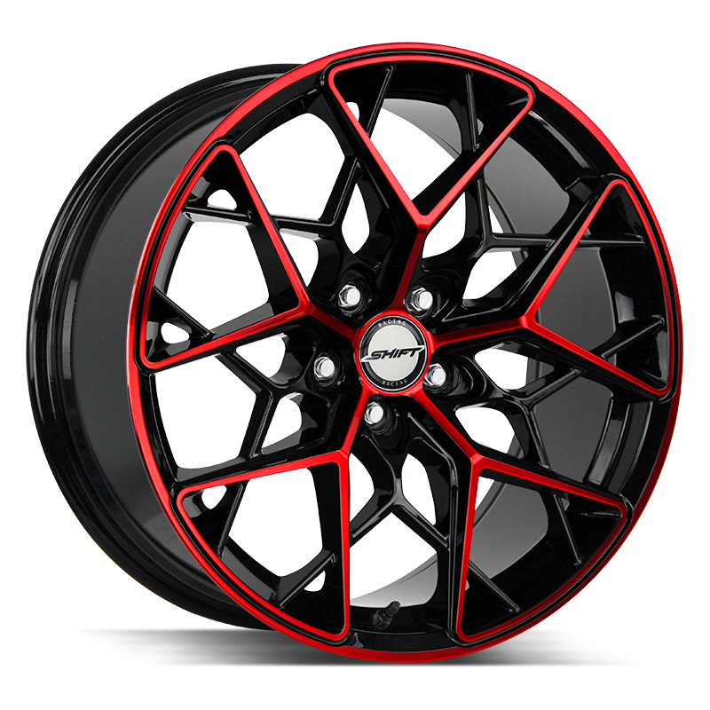 20x8.5 Shift Wheels Piston 5x100 -44 ET 73.1 hub - Gloss Black Candy Red Machine