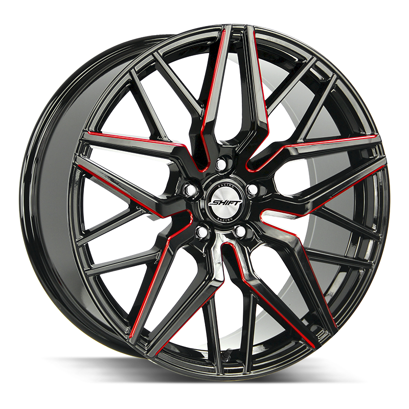 22x9 Shift Wheels Spring 5x114.3 -19 ET 74.1 hub - Gloss Black Candy Red Milled