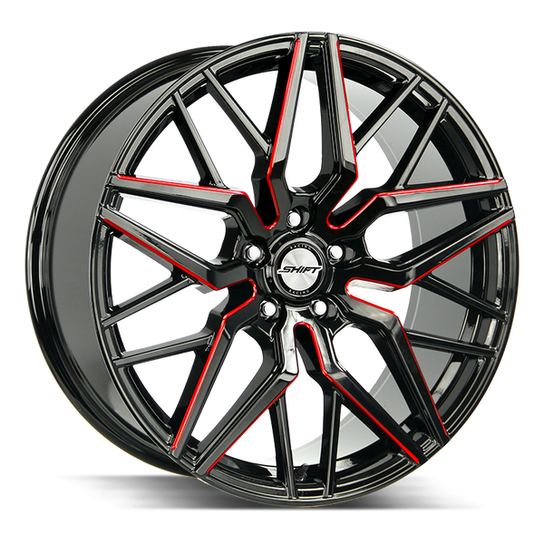 20x8.5 Shift Wheels Spring 5x100 35 ET 72.6 hub - Gloss Black Candy Red Milled