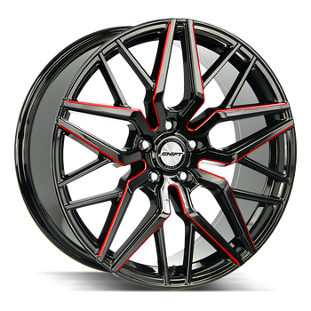 18x8 Shift Wheels Spring 5x114.3 -44 ET 73.1 hub - Gloss Black Candy Red Milled