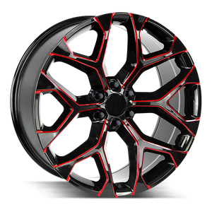 24x10 Strada OE Replica Wheels Snowflake 6x139.7 25 ET 78.1 hub - Gloss Black Candy Red Milled