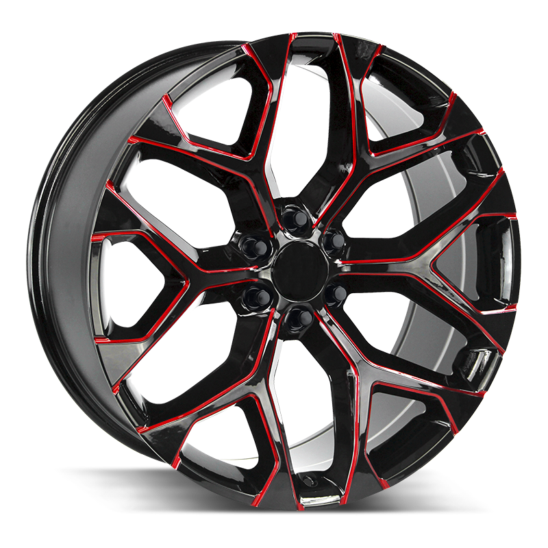 24x10 Strada OE Replica Wheels Snowflake 6x139.7 25 ET 78.1 hub - Gloss Black Candy Red Milled