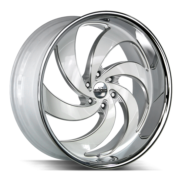 24x10 Strada Street Classic Wheels Retro 6 6x135 24 ET 87.1 hub - Gloss White Milled SS Lip