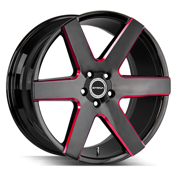 22x9.5 Strada Wheels Coda 5x139.7 24 ET 87.1 hub - Gloss Black Candy Red Milled