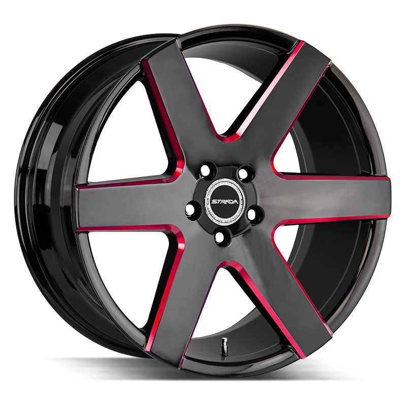 22x9.5 Strada Wheels Coda 5x139.7 24 ET 87.1 hub - Gloss Black Candy Red Milled