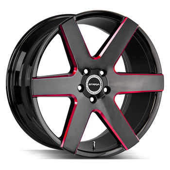 22x9.5 Strada Wheels Coda 5x120 26 ET 72.6 hub - Gloss Black Candy Red Milled