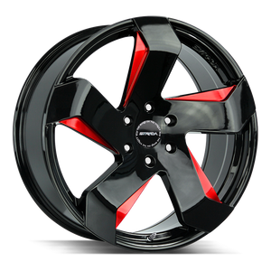 22x9 Strada Wheels Coltello 5x114.3 35 ET 72.6 hub - Gloss Black Candy Red Milled