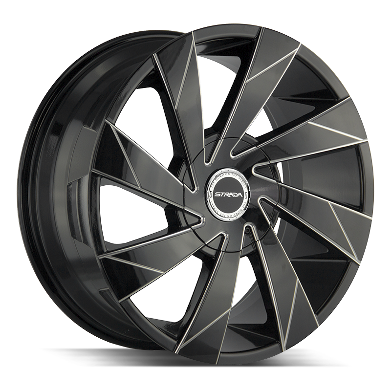 22x9 Strada Wheels Moto 5x112 40 ET 74.1 hub - Gloss Black Milled Edge Spoke