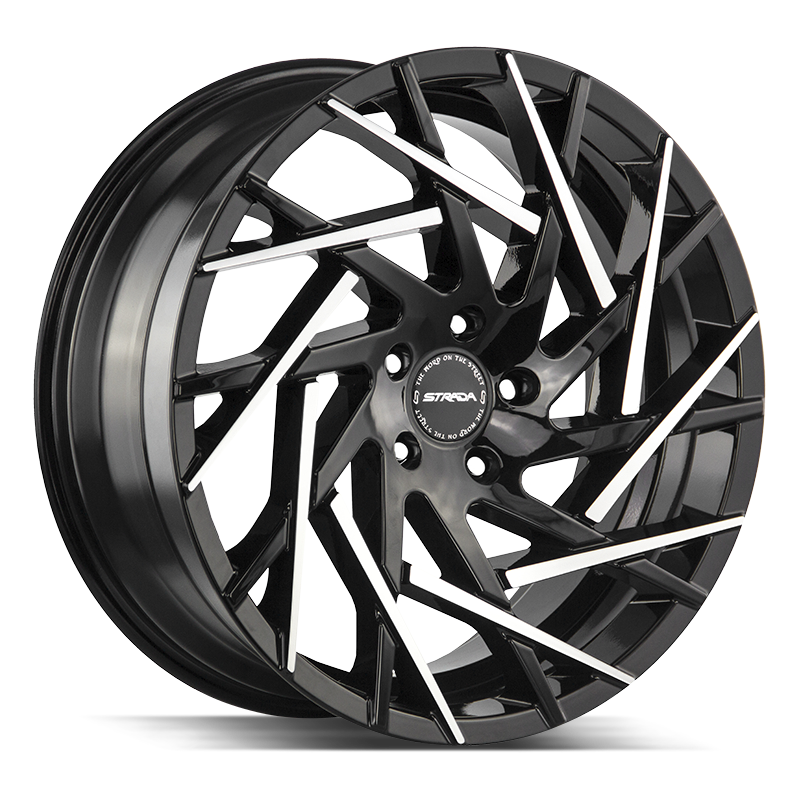 20x8.5 Strada Wheels Nido 5x120 35 ET 72.6 hub - Gloss Black Machined Tips