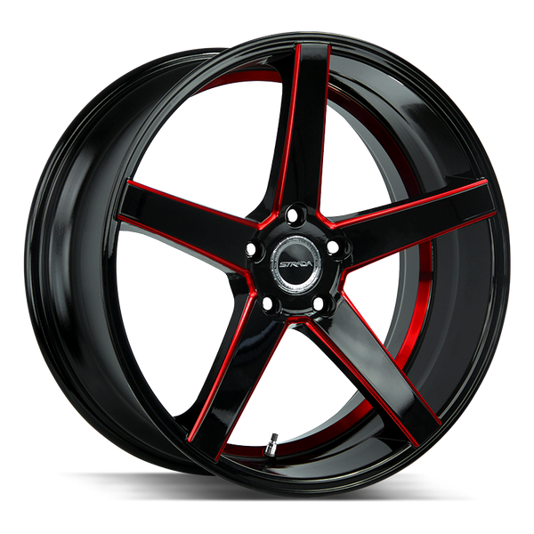 20x8.5 Strada Wheels Perfetto 5x112 30 ET 72.6 hub - Gloss Black Candy Red Milled