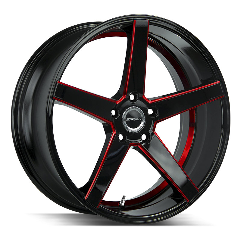 20x8.5 Strada Wheels Perfetto 5x108 35 ET 72.6 hub - Gloss Black Candy Red Milled