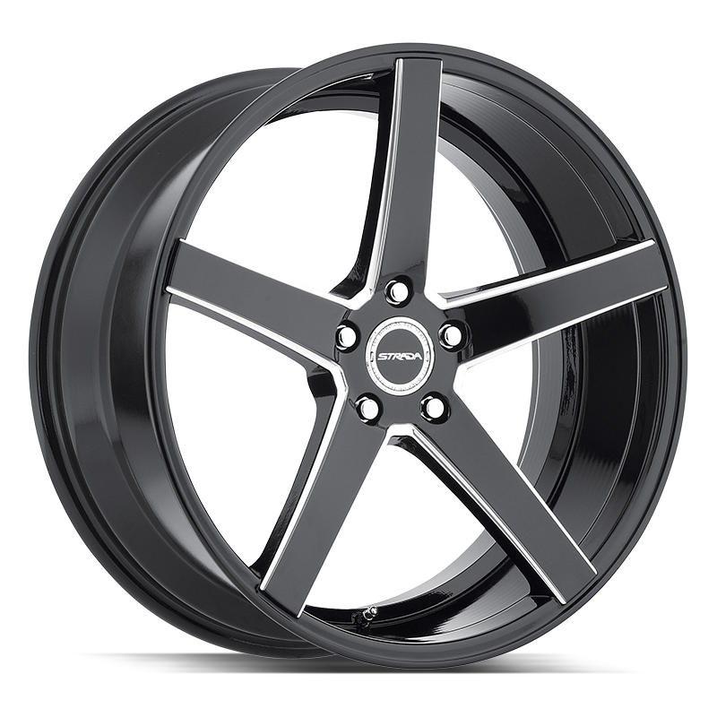 22x9.5 Strada Wheels Perfetto 5x115 35 ET 72.6 hub - Gloss Black Milled
