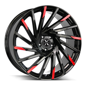 20x8.5 Xcess Wheels X02 5x114.3 35 ET 72.6 hub - Gloss Black Machined Red Tips