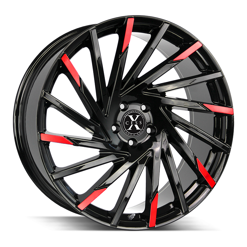 22x9 Xcess Wheels X02 5x115 15 ET 74.1 hub - Gloss Black Machined Red Tips