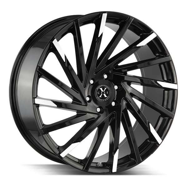 22x9 Xcess Wheels X02 5x115 15 ET 72.6 hub - Gloss Black Machined Tips