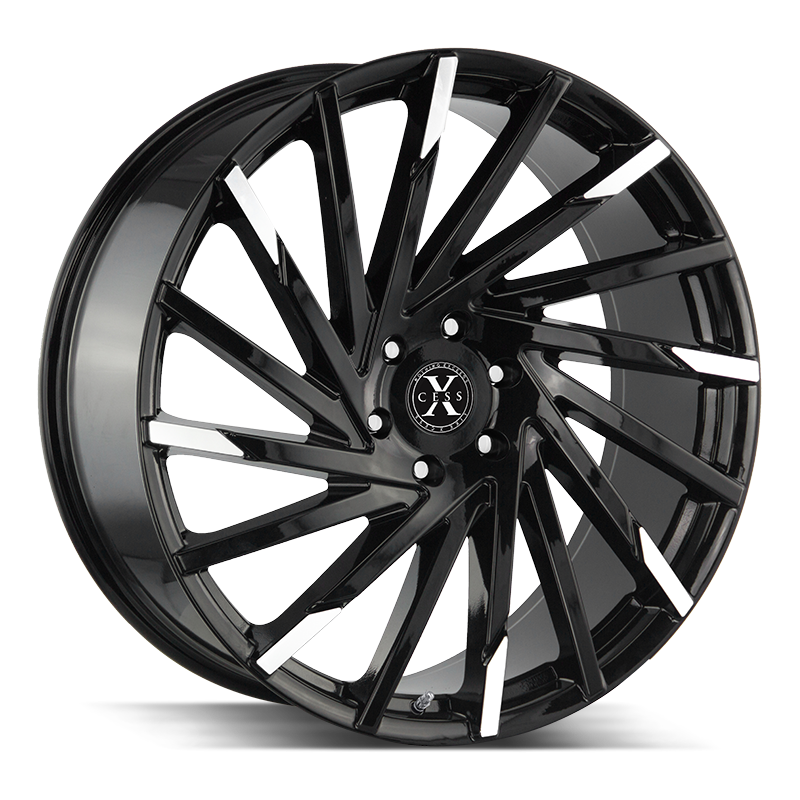 22x9 Xcess Wheels X02 5x115 15 ET 72.6 hub - Gloss Black Machined Tips