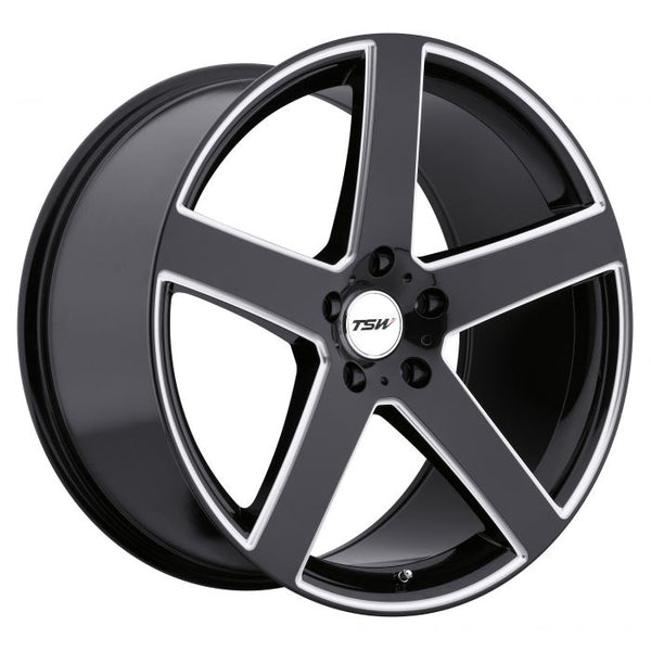 18x9.5 5x120 TSW Wheels Rivage Gloss Black With Milled Spoke 45 offset 76.1 hub