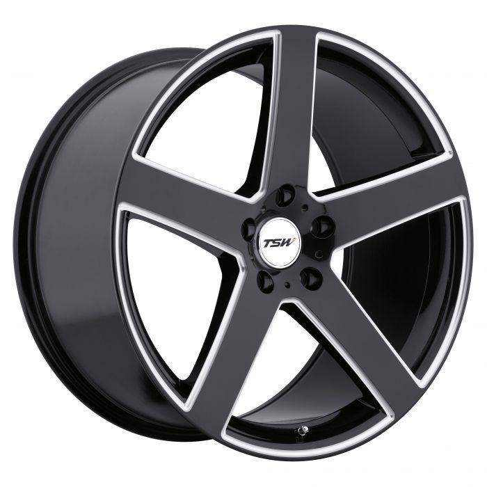 19x8 5x120 TSW Wheels Rivage Gloss Black With Milled Spoke 20 offset 76.1 hub