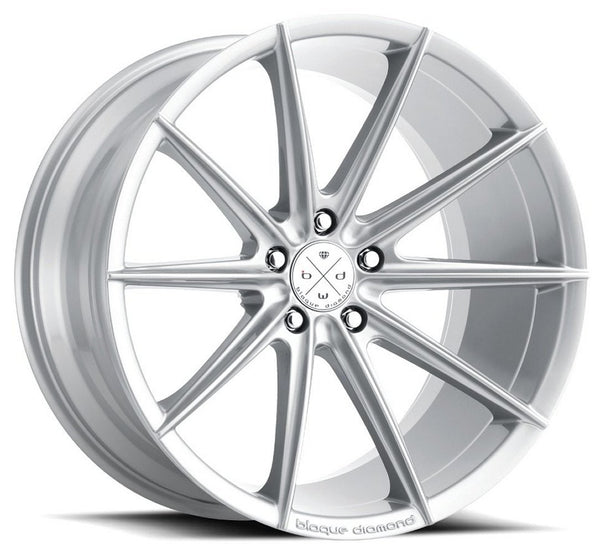 Staggered full Set - (2) 20x9 Blaque Diamond BD-11 Gloss Silver (2) 20x10 Blaque Diamond BD-11 Gloss Silver