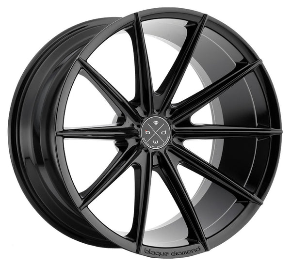 Staggered full Set - (2) 20x9 Blaque Diamond BD-11 Gloss Black (2) 20x10 Blaque Diamond BD-11 Gloss Black