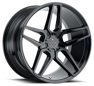 Staggered full Set - (2) 22x9 Blaque Diamond BD-17-5 Gloss Black (2) 22x10.5 Blaque Diamond BD-17-5 Gloss Black