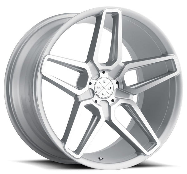 Staggered full Set - (2) 20x10 Blaque Diamond BD-17-5 Silver w/ Machined Face (2) 20x11 Blaque Diamond BD-17-5 Silver w/ Machined Face