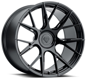 Staggered full Set - (2) 20x10 Blaque Diamond BD-F18 Gloss Black (Flow Forged) (2) 20x12 Blaque Diamond BD-F18 Gloss Black (Flow Forged)