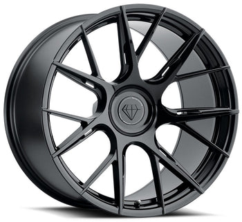Staggered full Set - (2) 20x10 Blaque Diamond BD-F18 Gloss Black (Flow Forged) (2) 20x12 Blaque Diamond BD-F18 Gloss Black (Flow Forged)