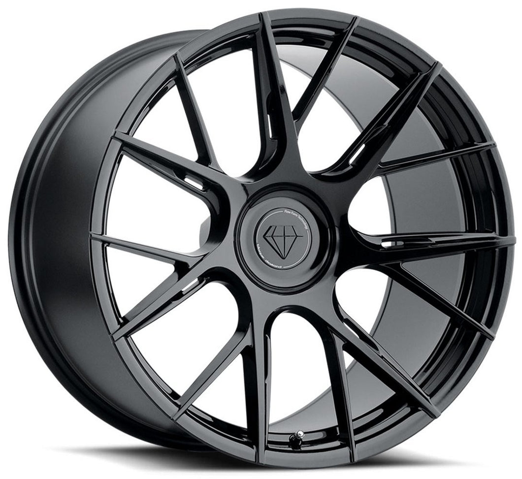 Staggered full Set - (2) 20x10 Blaque Diamond BD-F18 Gloss Black (Flow Forged) (2) 20x12 Blaque Diamond BD-F18 Gloss Black (Flow Forged)