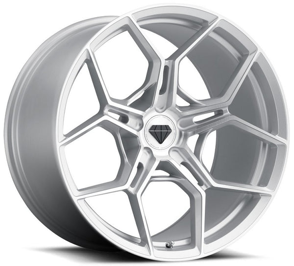 Staggered full Set - (2) 22x11 Blaque Diamond BD-F25 Brushed Silver (2) 22x12 Blaque Diamond BD-F25 Brushed Silver