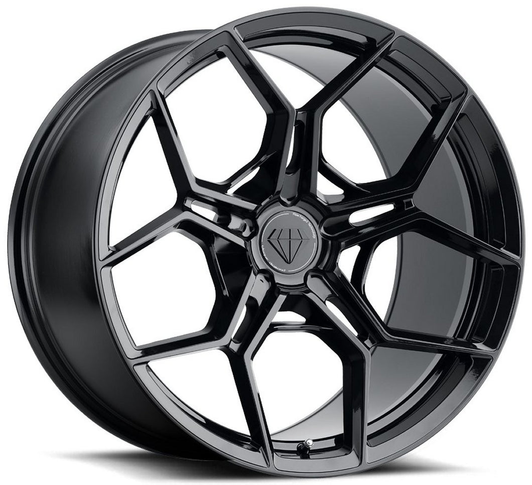 Staggered full Set - (2) 22x10.5 Blaque Diamond BD-F25 Gloss Black (Flow Forged) (2) 22x12 Blaque Diamond BD-F25 Gloss Black (Flow Forged)