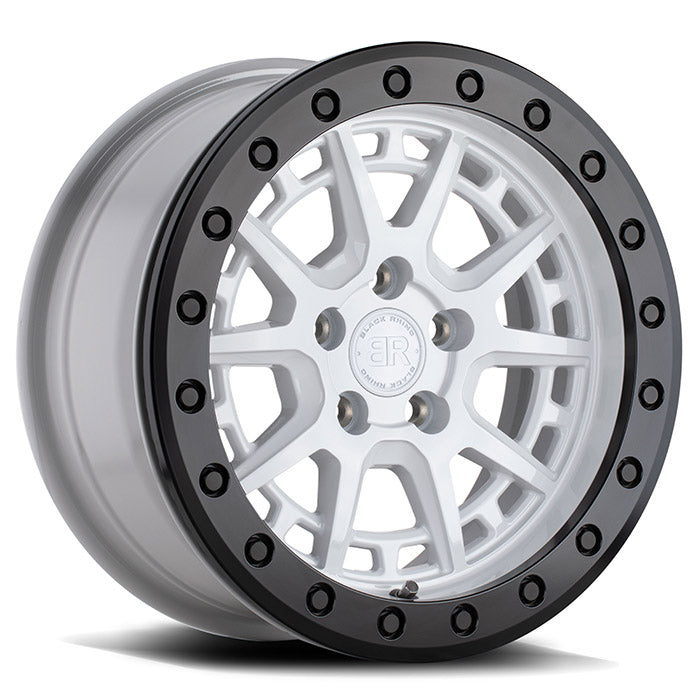 15x7 Black Rhino Gravel Beadlock Gloss White w/ Black Ring