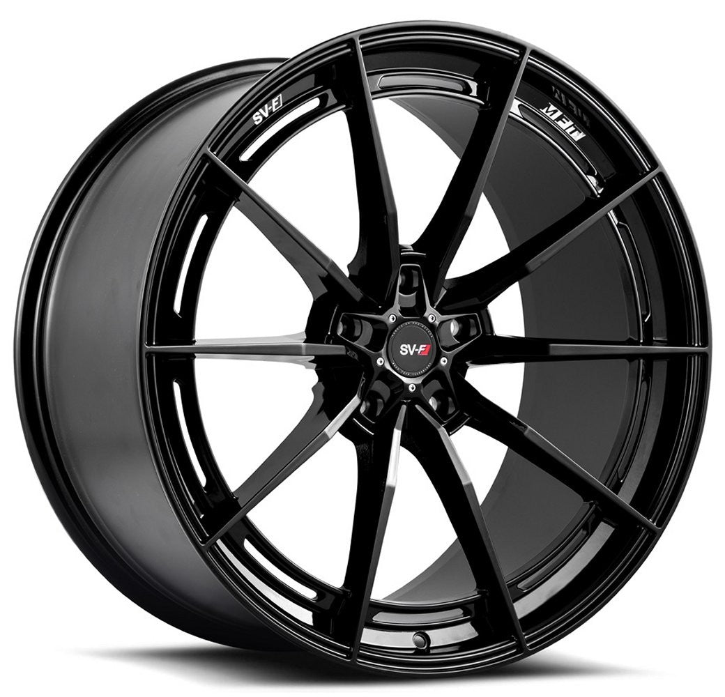 Staggered full Set - (2) 22x9.5 Savini SV-F1 Gloss Black (Flow Form) (2) 22x11 Savini SV-F1 Gloss Black (Flow Form)