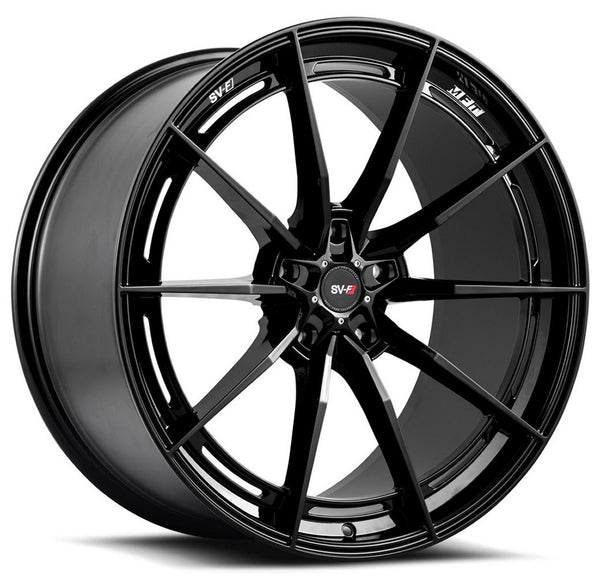 Staggered full Set - (2) 22x9 Savini SV-F1 Gloss Black (Flow Form) (2) 22x10 Savini SV-F1 Gloss Black (Flow Form)