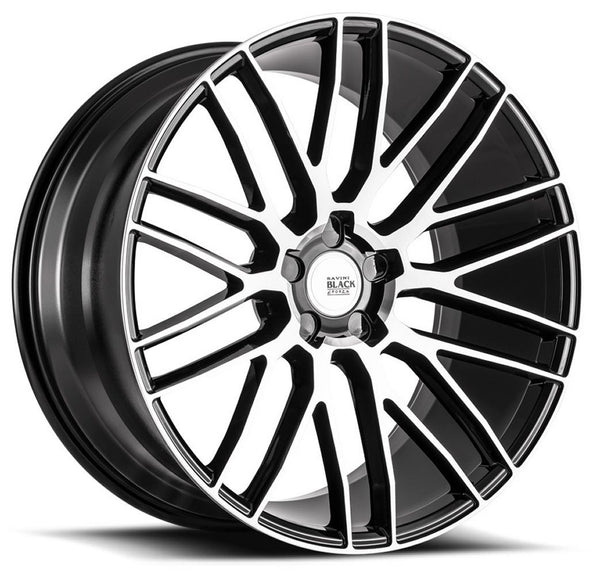 Staggered full Set - (2) 20x8.5 Savini Black Di Forza BM13 Gloss Black w/ Machined Face (Concave) (2) 20x11 Savini Black Di Forza BM13 Gloss Black w/ Machined Face (Concave)